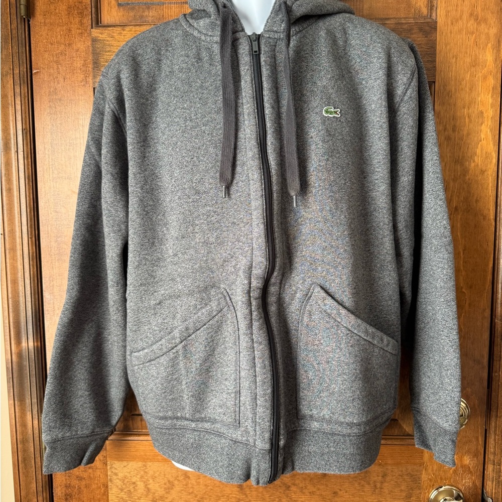 Lacoste Charcoal Gray Zip-Up Heavyweight Hoodie Sweatshirt Size 9